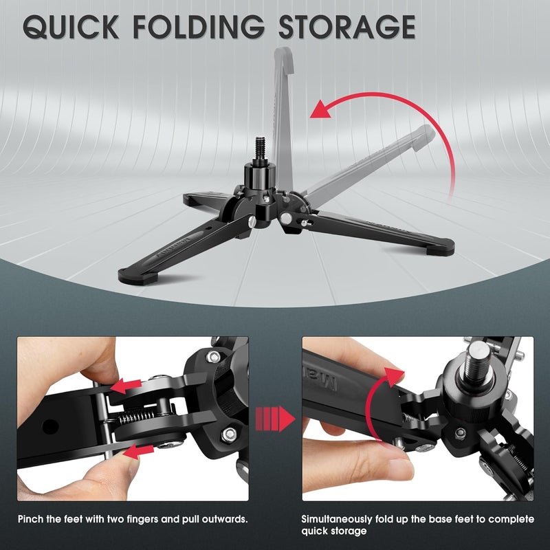 Manbily Mini Tripod Base for Monopods, 3/8" Screw Desktop Stand with Three Feet, Monopod Support, Travel for Ball Head Tripod/Fluid Head DSLR Camera Camcorder, Tilt 20° & Rotate 360° (Black) - Image 4